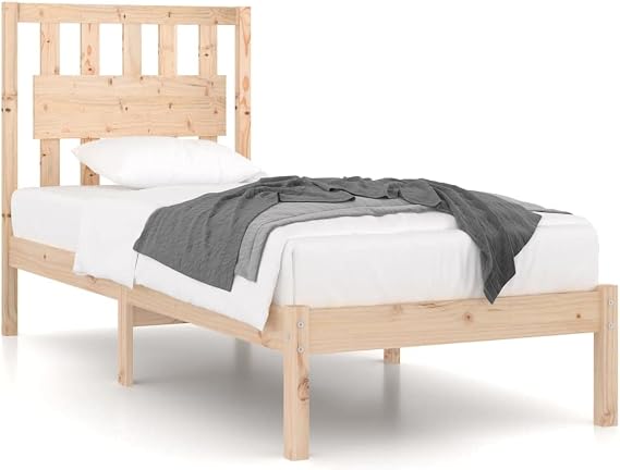 Solid Pine Wood Bed Frame 90x200 cm without Mattress, Sturdy and Stable Frame with Headboard for Back Support, Classic Wooden Bed 3103918
