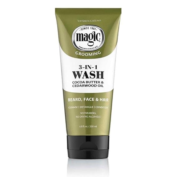 SoftSheen-Carson Magic Beard Wash 3 In 1 Cleanses and Conditions for Face, Beard and Hair, With Cocoa Butter and Shea Butter, 6.8 fluid ounces