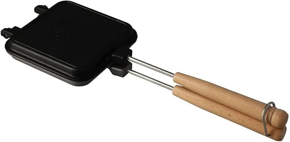 Cast Iron Waffle Maker, Stovetop Pie Iron for Camping, Non-Stick Double Sided Sandwich Pan with Insulated Handles, BLACKs