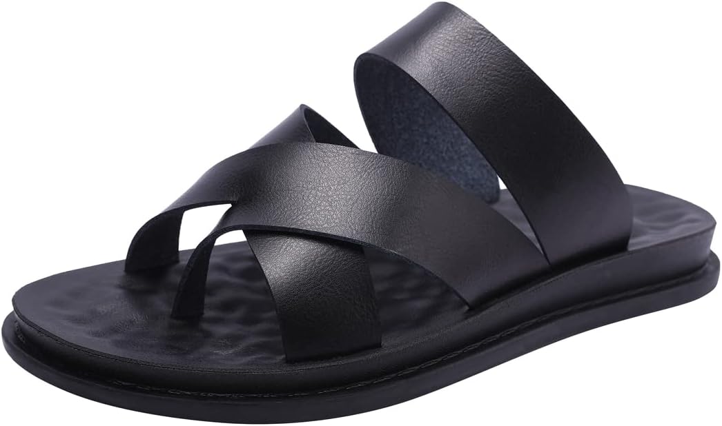 Harssidanzar Mens Cross Strap Slide Sandals Toe Ring KM221UK