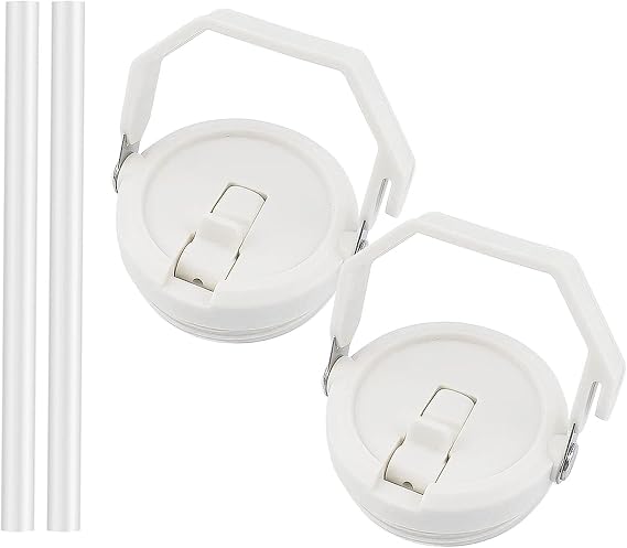 2 Pack 40 oz Tumbler Flip Straw Lid Replacement Fit for 40 oz Stanley Quencher, Leak Proof,Handle On Top,Reusable Tumbler Cover Compatible with 40oz Stanley Quencher (White)