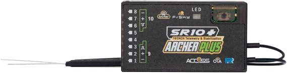 FrSky Archer Plus SR10+ Receiver 3-Axis Gyro & Accelerometer 10 Configurable Channels Access & ACCST D16 Compatible Anti-RF Interference FBUS & S.Port Telemetry Black Box Data Logging