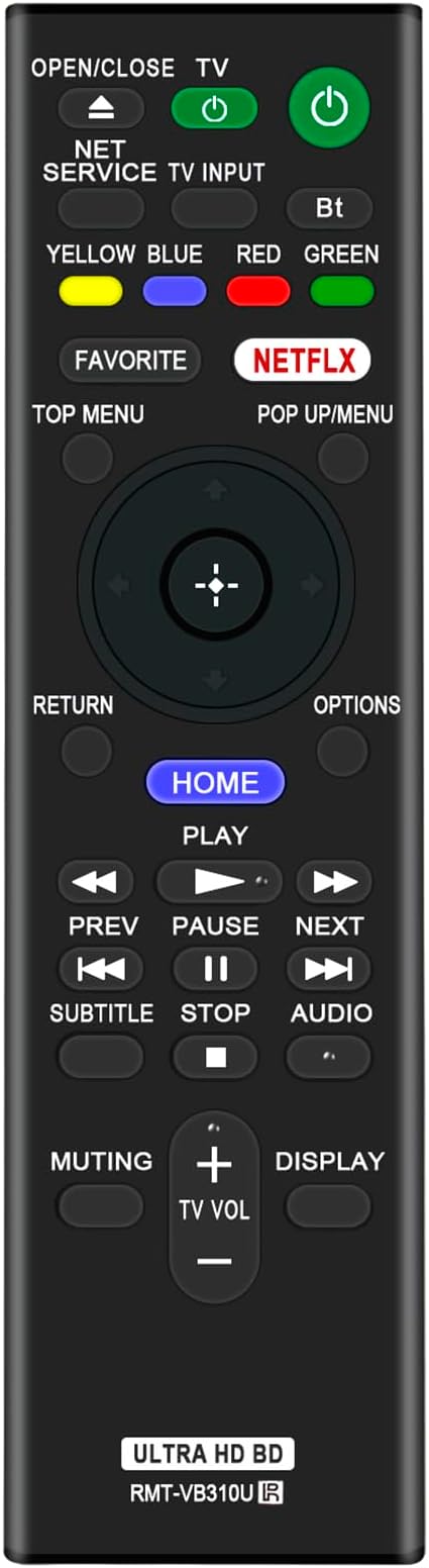 RMT-VB310U Replacement Remote fit for Sony 4K Blu-Ray DVD Player RMT-VB310U RMT-VB310E UBP-X800 UBP-X800M2 UBP-X1000ES