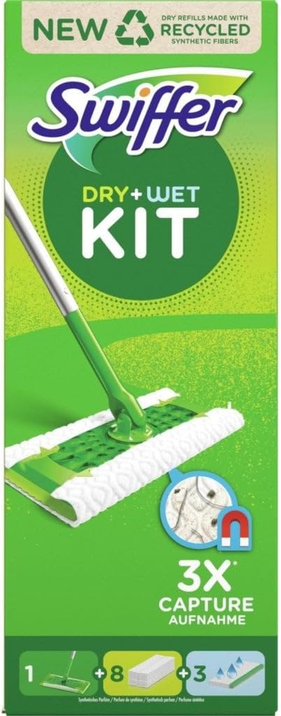 Swiffer - Starter Kit for Cleaning Floors with 1 mop, 8 Refills for Dry and 3 Wet Wipes - 1 piece