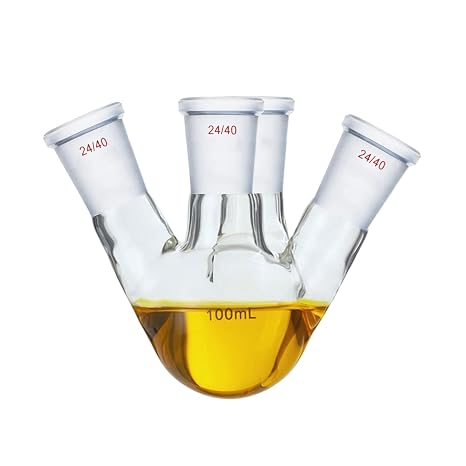 100ml 24/40 Round Bottom Glass Flask 4-Necks Boiling Vessel Four Necks Lab Reaction Bottle