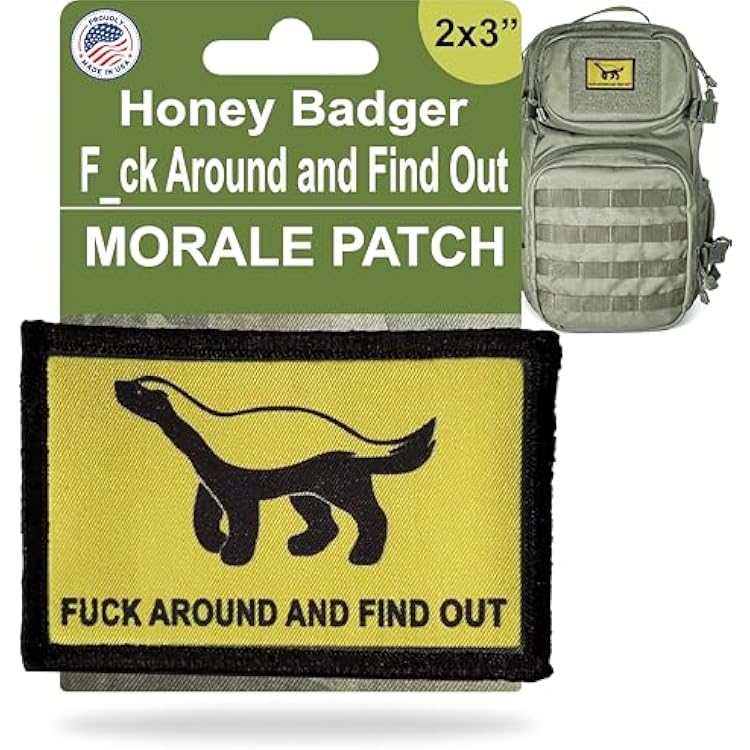 RedheadedTshirts Honey Badger Patch - 2x3 Hook and Loop Tactical Morale Patches for Outdoor Backpacks, Plate Carriers, Vests, Operator Caps, Military Gear, Funny Patches, Outdoor Tactical Accessories