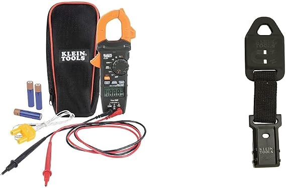 Klein Tools CL220 Digital Clamp Meter, Auto-Ranging 400 Amp AC, AC/DC Voltage, TRMS, Resistance, Continuity, NCVT Detection, and Temp & 69417 Rare-Earth Magnetic Hanger, with Strap