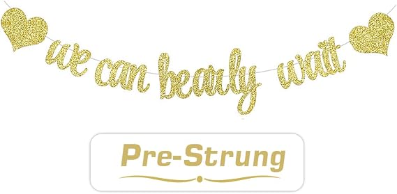PALASASA We Can Bearly Wait Banner, Glitter Baby Shower Decorations, Gender Reveal Party Supplies for Bear Theme (Gold)