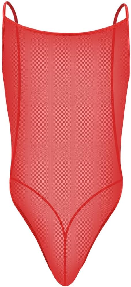 Men's Mesh Wrestling Suit Deep U Neck High Cut Dance Leotard Bodysuit Backless Solid Activewear Undershirt