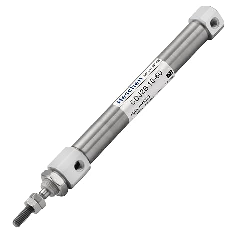 Heschen Stainless Steel Slim Air Pneumatic Cylinder, CDJ2B 10-60, M5 Port, 10mm Bore, 60mm Stroke, Double Acting Single Rod
