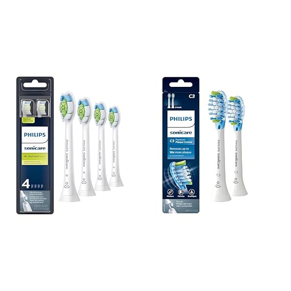 Philips Sonicare Genuine W DiamondClean Replacement Toothbrush Heads, 4 Brush Heads, White, HX6064/65 & Genuine C3 Premium Plaque Control Replacement Toothbrush Heads, 2 Brush Heads, White, HX9042/65