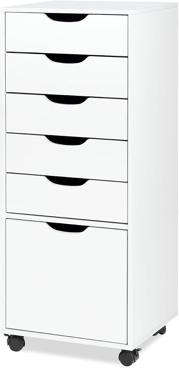 TUSY Mobile File Cabinet, 5-Drawer Storage Cabinet, Vertical Rolling Storage Organizer Chest with Wheels & Anti-Tip Kit, for Home Office, Craft Room, White