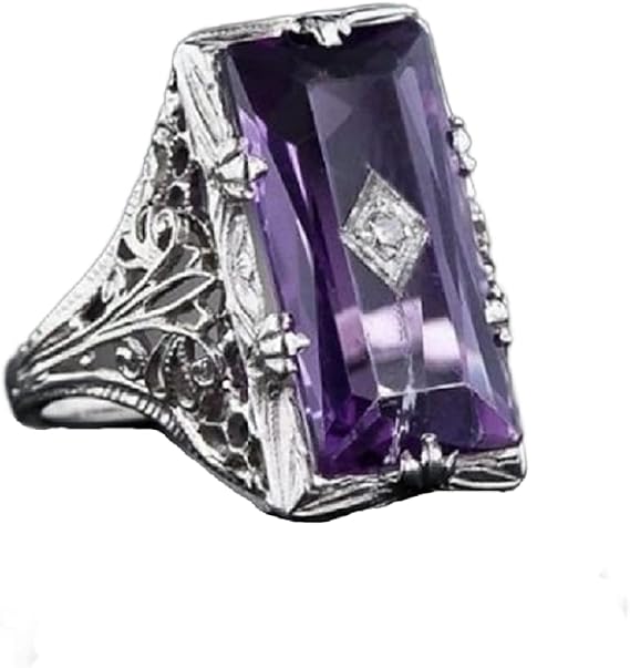 Wenbin 925 Sterling Silver Large Amethyst Ring Square Cut Gemstone Ring Wedding Ring Women Jewelry Size 6-10 US code 9 1