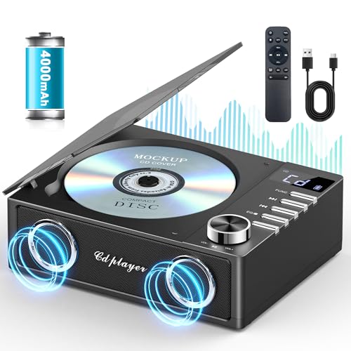 Portable CD Player with Bluetooth 5.3, Greadio CD Player with Speakers for Home, 4000mAh Rechargeable Retro CD Music Player with Remote Control, LED Display, Supports USBTFAUX, Optical Input