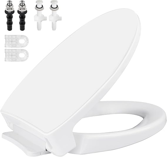 SS114 SoftClose Toilet Seat Replacement Compatible with TOTO SS114/SS113/SS154/SS224/SS204, Traditional Elongated Heavy Duty Toilet Seat Parts with 2-Pack Toilet Bolts and Nuts, Cotton White