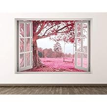 Pink Tree Wall Decal Art Decor 3D Window Nature Sticker Mural Kids Room Custom Gift BL457 (22"w x 16"H)