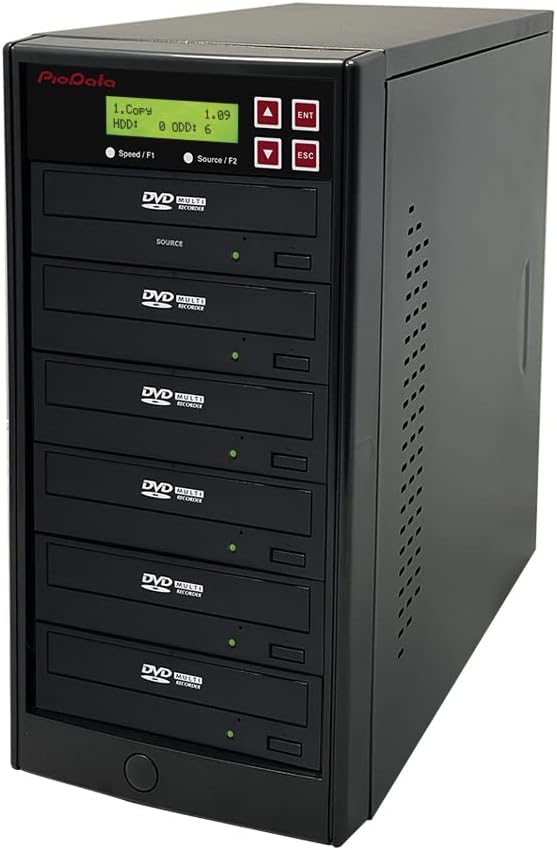 1 to 5 24X Burner M-Disc Support CD DVD Duplicator - Standalone Copier Duplication Tower PIO-S5T-DVD-BK | SATA Multiple Discs Duplication Tower Copier