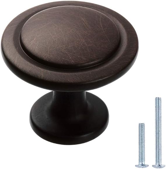 25 Pack Oil Rubbed Bronze Kitchen Cabinet Knobs Modern Solid Metal Cabinet Hardware for Drawer Dresser 1-1/4 inch Round Drawer Handles Pulls
