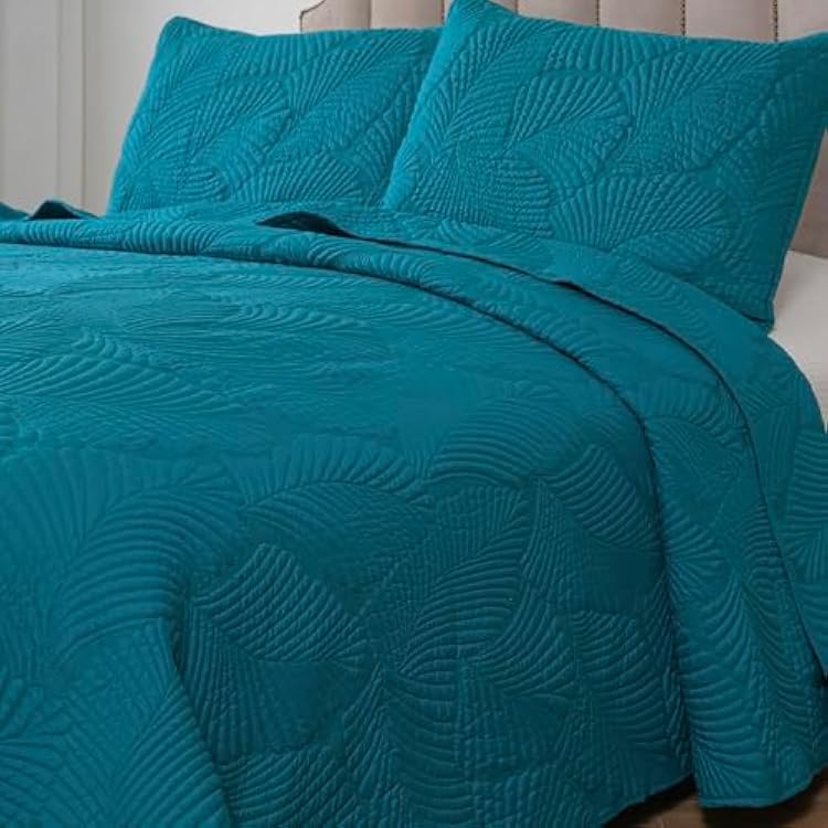 Petrichor Turquoise Quilt Queen Size - All-Season Comfort with High-Relief Texture, Brushed Fabric, Comforter & Bed Cover, 3-Piece Set: 1 Quilt 90x96 and 2 Pillowcases 20x26