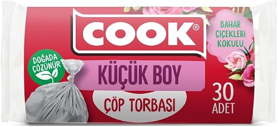 Cook Kokulu Çöp Torbası, Küçük Boy, 40 x 47 cm, 30 Yaprak, Bahar Çiçekleri Kokulu, Şeffaf