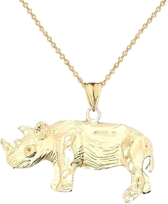Certified 10k Yellow Gold Rhino Animal Charm Pendant Necklace, 18"