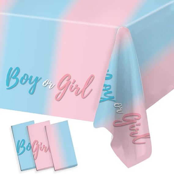 3PCS Gender Reveal Tablecloths, Pink and Blue Table Cloths Disposable