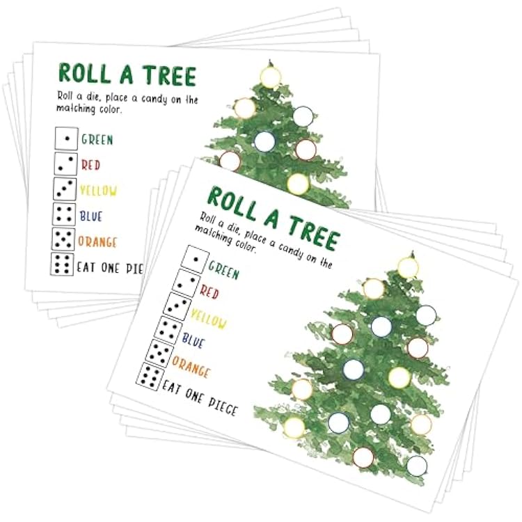 Roll A Snowman Game, Christmas Candy Game, Christmas Card Game, Dice Games for Families, Xmas Party Favors Supplies for Xmas Festival Activity, 25 Christmas Game Cards,1