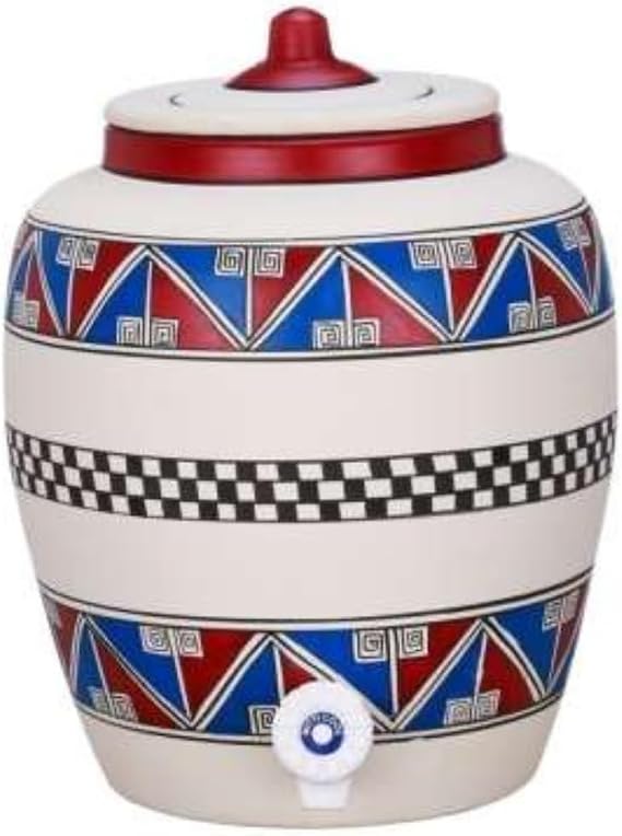 KNK Premium Earthen Terra Cotta Clay Water Pot - Traditional Handcrafted Water Jug in 6 Ltr & 12 Ltr Sizes for Optimal Freshness (Cylinder, 12 Liter)