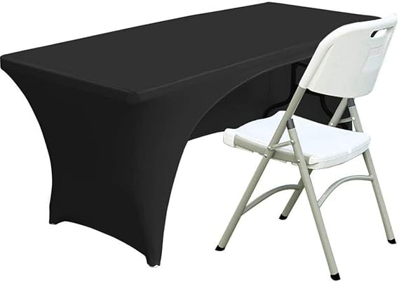 Spandex Table Cover 6 ft. Fitted Polyester Tablecloth Stretch Table Cover Table Topper Open Back - Black