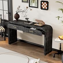Unique Retro Silhouette Console Table with Open Style, Versatile Console Table with Two Top Drawers, for Entrance, Dinning Room, Living Room (Antique Black/Unique Retro Silhouette)