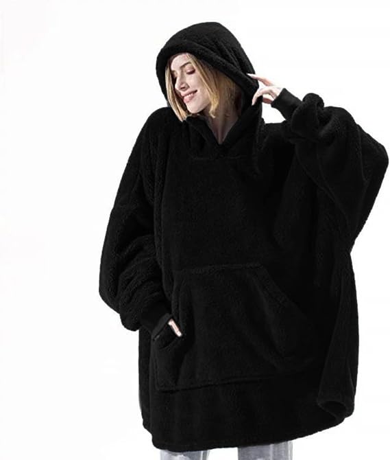 Oversized Hoodie Blanket, Long-Length Hoodie Sweatshirt Super Soft Cozy Warm Comfortable Giant Hoodie, Huge Sweatshirt,Black