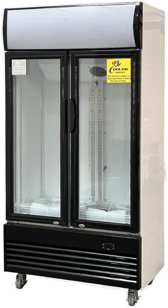 Commercial Refrigerator Glass 2-Door Swing Door 36 inches width, capacity 15 cuft, Merchandiser Display Cooler Beverage Fridge Drink cooler NSF Certified, 110V, Restaurant Kitchen Cafe CLG-400BF