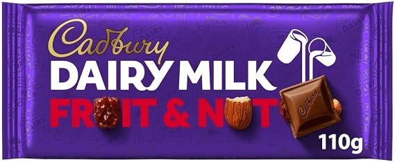 Premium chocolate bar 120g - Best size Gift For Friend & Family (Cadbury Dairy Milk Chocolate Fruit & Nut Bar 110G)