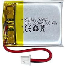 DC 3.7V 220mAh 502025 Rechargeable Lithium Polymer Battery, Suitable for DIY 3.7-5V Electronic Products with Built-in 2-Wire Battery Replacement and LED Lights
