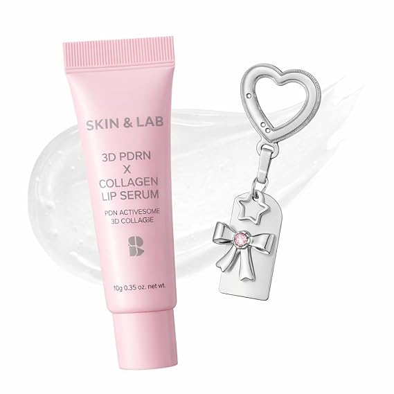 [SKIN&LAB] 3D PDRN X Collagen Lip Serum, Contains PDRN, Bakuchiol, Collagen, Plumping Effect, Smooth & Bouncy Lips, Deep Hydration 0.35 fl. oz (KEY RING SET)