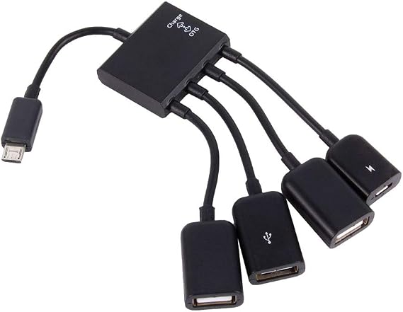 USB OTG Host Hub Adapter Cable, 4 Port Micro USB Host OTG Hub Adapter Cable with Charging Function for Android Tablet Smartphone