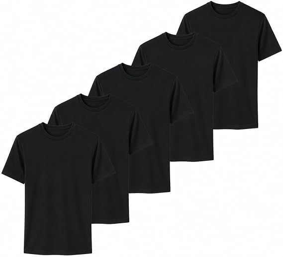 Essential Elements Boys 5 Pack T-Shirt Quick-Dry Crew Neck Short Sleeve Tee | Lightweight Moisture Wicking Fabric With Four Way Stretch, Breathable for Sports, Gym Class and Active Play