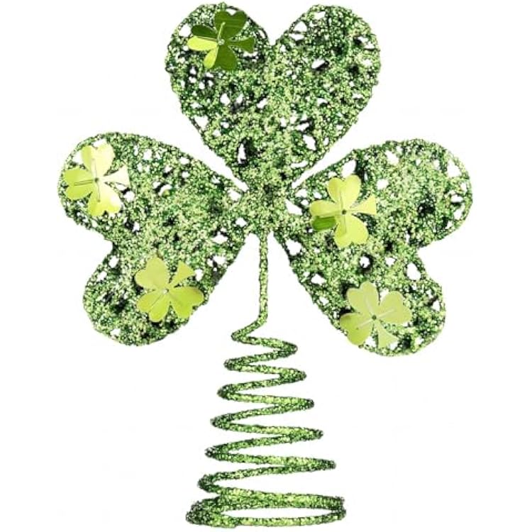2pcs Valentine Day St Patricks Day Mini Tree Topper Heart Shamrock Tree Topper Red Green Iron Metal Glitter Holidays Ornament for Irish Festival Party Decorations 2,Classic