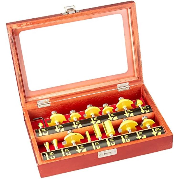 AJ CHIFRB15-WB Carbide Router Bit Set with Wood Case 15 Piece
