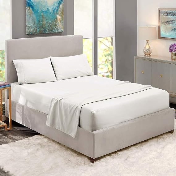 Rajlinen King Size 4 Piece Bed Sheet Set- 100% Cotton Bedding Sheet Set- Hotel Luxury Bed Sheets Deep Pocket up to 15"- Wrinkle, Fade, Stain Resistant (King,White)