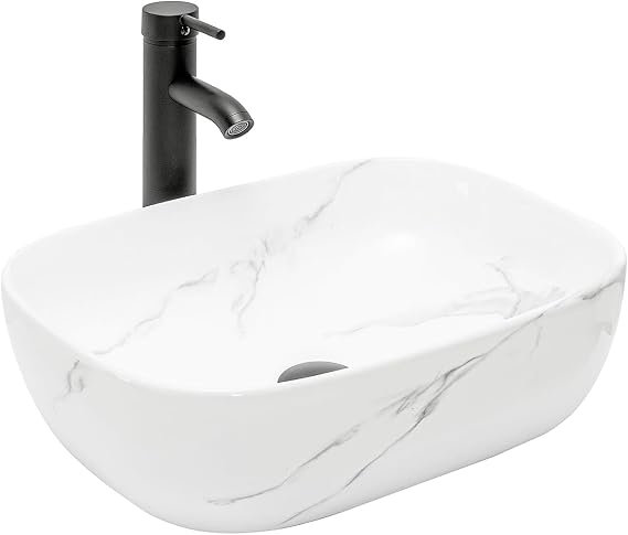 18 x 13 in Ceramic Bathroom Vessel Sink with Faucet and Pop-Up Drain