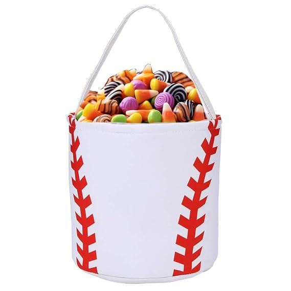 Baseball Basket for Kids Canvas Easter Egg Hunt Baskets Halloween Trick or Treat Candy Bucket for Halloween Easter