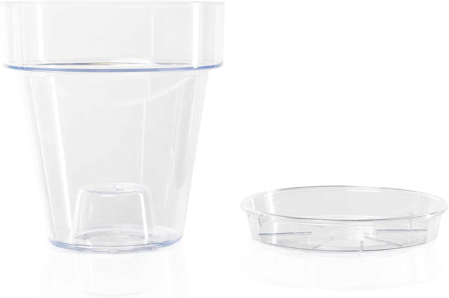 Transparent Plastic Pot for Orchids, with Drainage Holes and Saucer (1, Ø 14 cm)