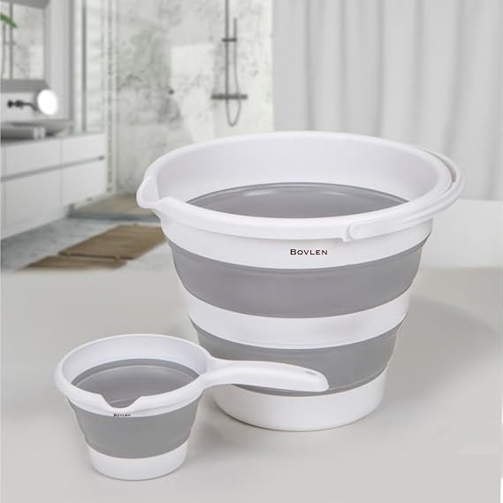 2'li Set Katlanabilir Kova ve Maşrapa - Bebek Banyosu Seti - 32.5 x 27.5 x 6 cm