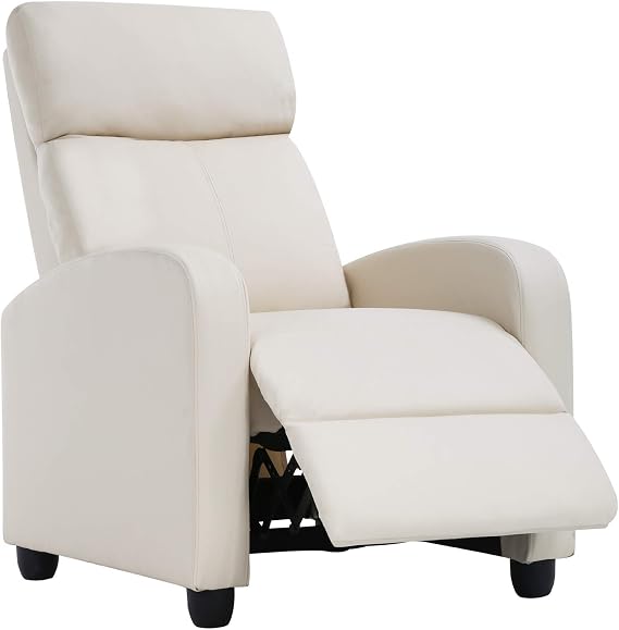 Recliner Chair Push Back Reading Sofa Home Theater Seating with PU Leather Padded Seat Backrest for Living Room Lounge (Beige)
