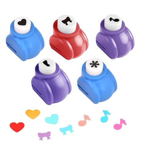 5 Pcs Paper Punch for Craft, Multiple Patterns Mini DIY Hole Puncher for Scrapbooking, Handmade Heart Foot Snowflake Note Bowknot Craft Punch Paper Shaper for Album Card Making (Color Random)