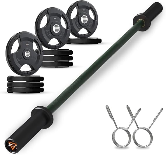 SPART 4FT Olympic Barbell Bar, 47Inch Straight Weight Bar with 2 Collars, Solid Olympic Bar with Bearings, 500Lbs Capacity Weightlifting Bar for Home Gym Strength Training, Suitable for 2 Inch Plates