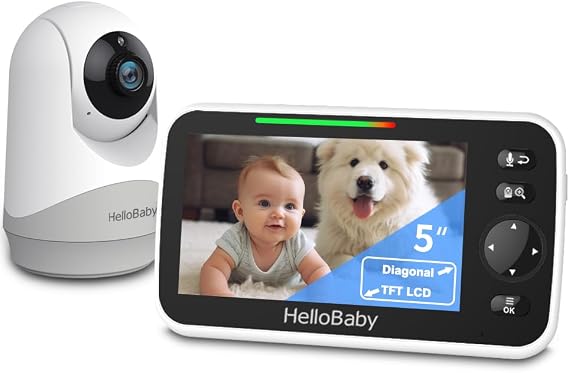 HelloBaby No WiFi Video Baby Monitor with Camera and Audio, 5" Screen