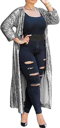 Women Sequin Jacket Plus Size Summer Sequin Cardigan Duster Blazer Long,Small