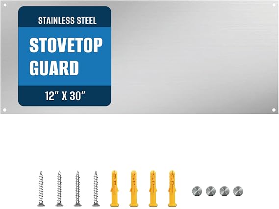 12" By 30" Stainless Steel Stove Backsplash, Reversible Ultra Flat Splatter Guard Range Hood Backsplash, Easy Clean Wall Shield Metal Panel, Compatible with Broan-NuTone 413004, Sliver